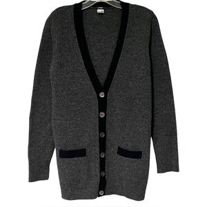 J.Crew women grey two tone 100% lambswool Open-front long-line cardigan sweater